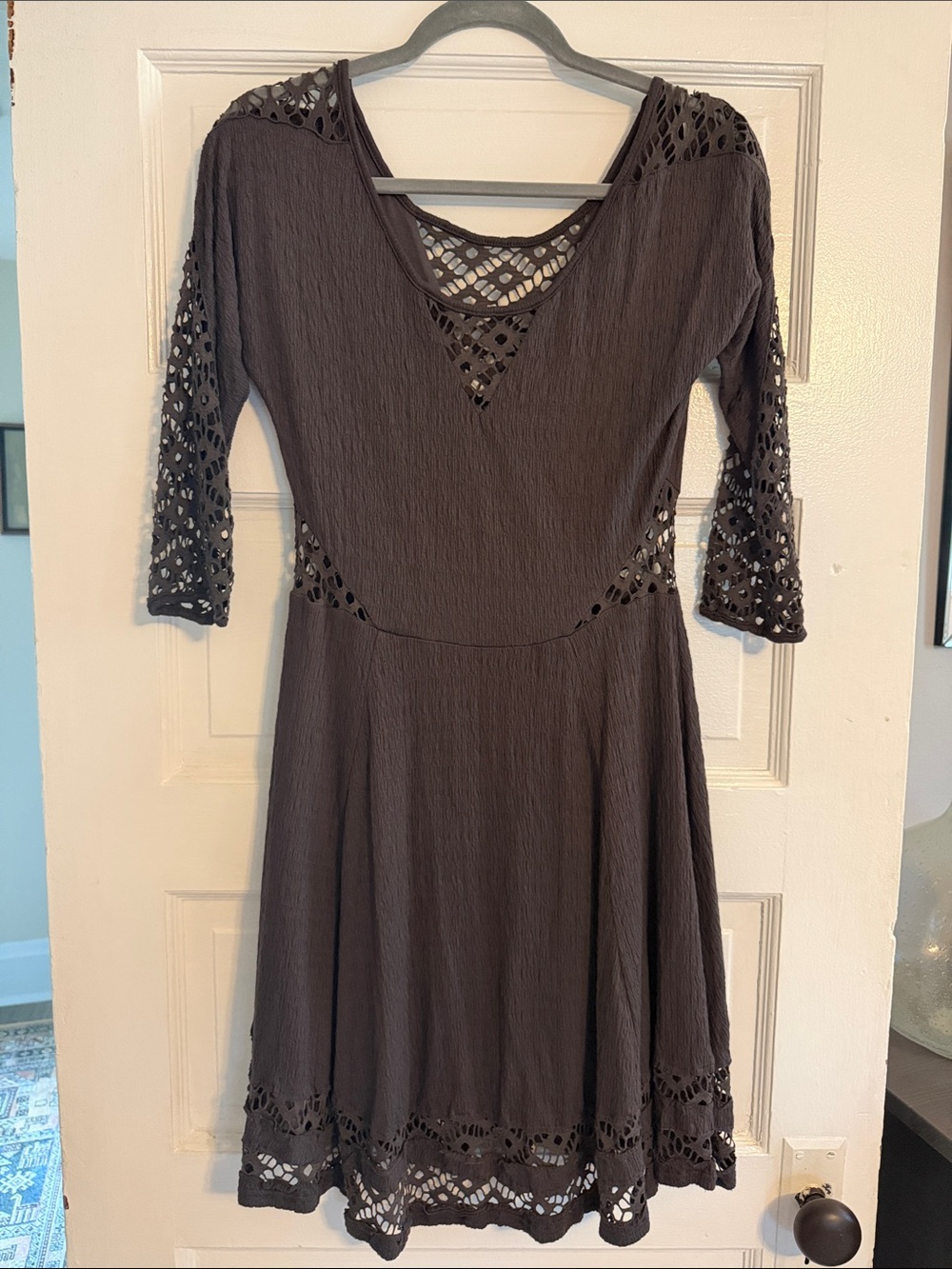 Free People Charcoal Gray Crochet-Trim Dress